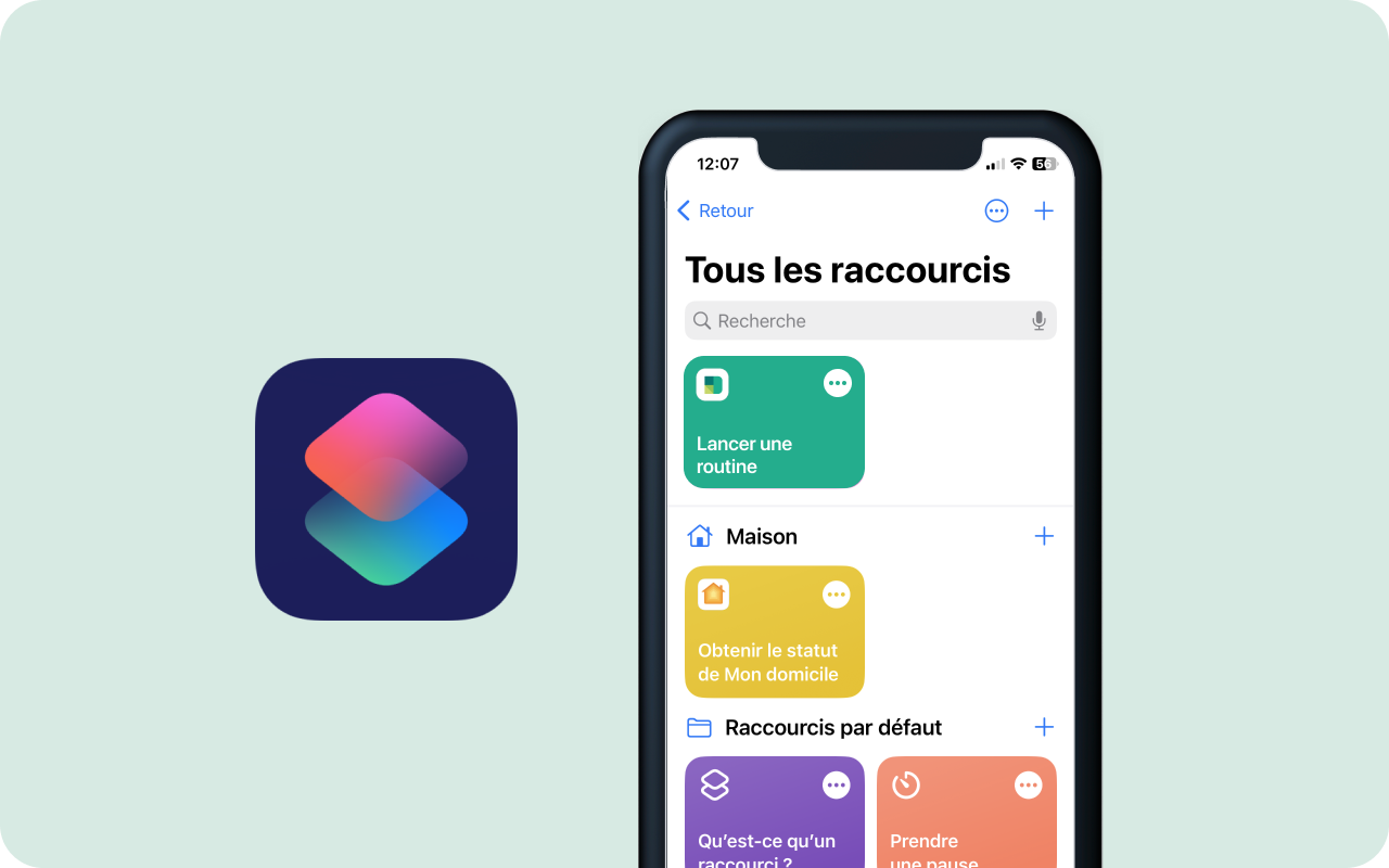 écran d'un iphone avec les raccourcis personnalisés