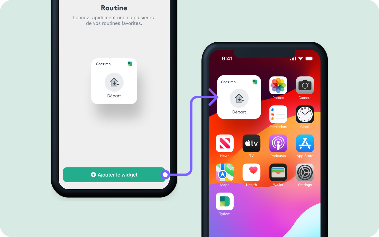 écrans de téléphone présentant les widgets